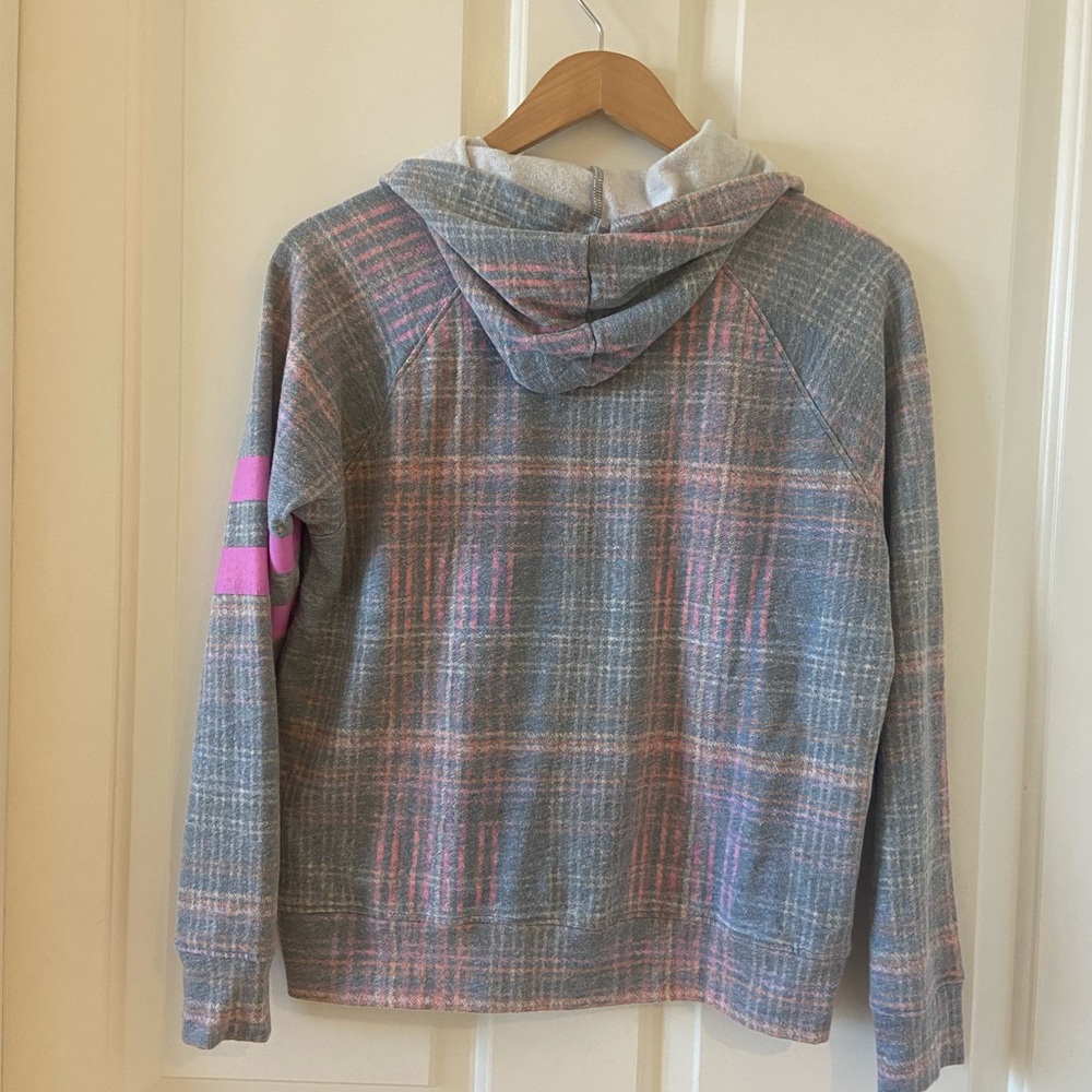 Anthropologie Sundry Stripes Plaid Pink Petal Hoodie Size 0 XS Womens - Picture 5 of 7